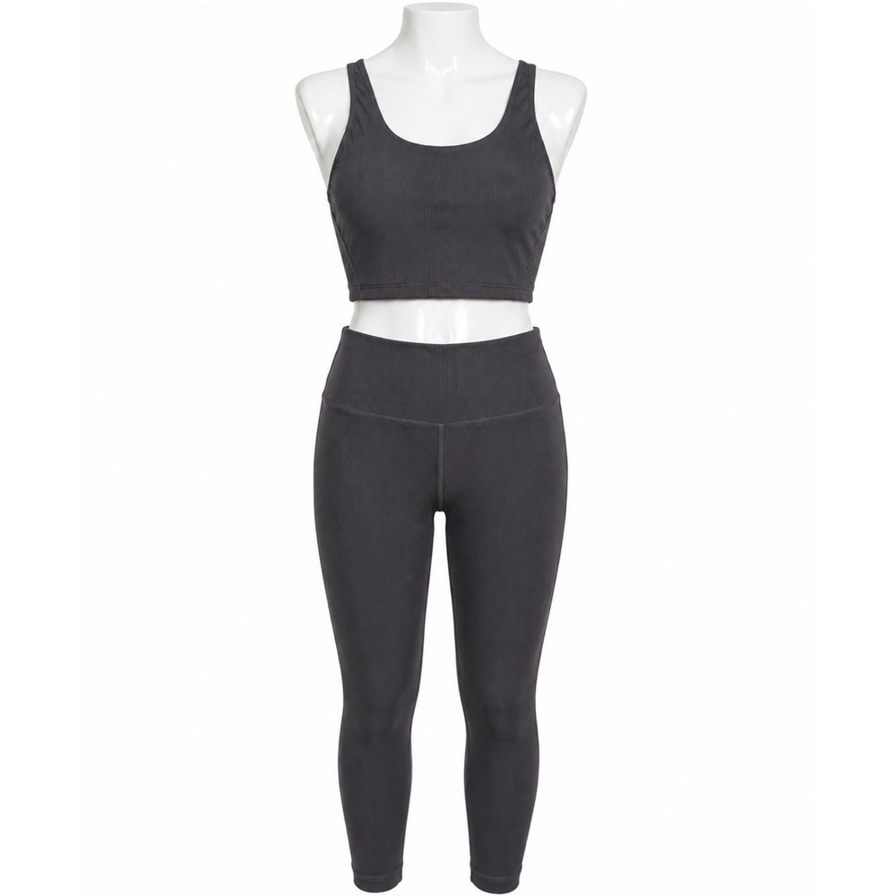 Old Navy Activewear Set Women Large Gray Excellent Powersoft Ribbed Leggings Bra